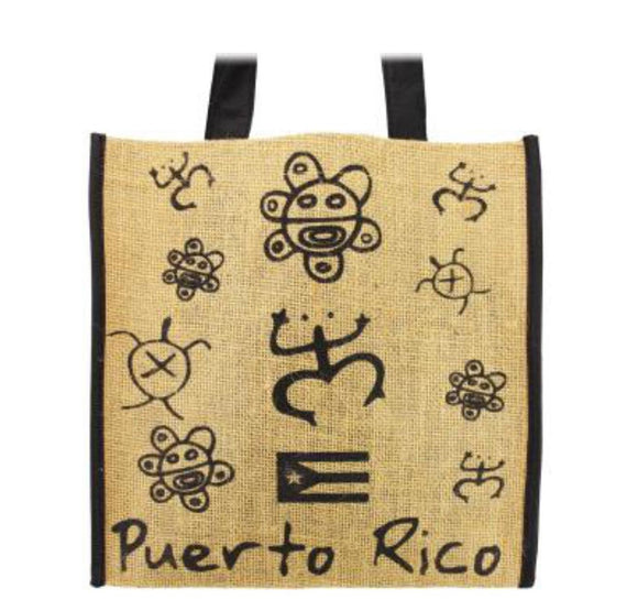 Bolsa en tela de saco con diseño taino