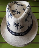 Sombrero Blanco con diseño de palmas y de Puerto Rico