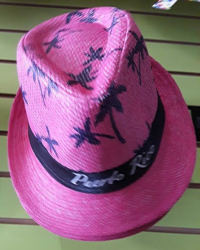 Sombrero mediano color rosa con diseño de palmas y de PR