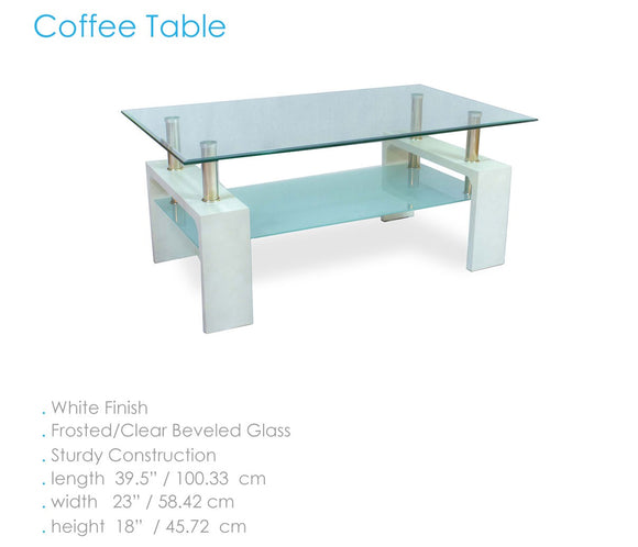 Mesa de centro color blanco y tope cristal