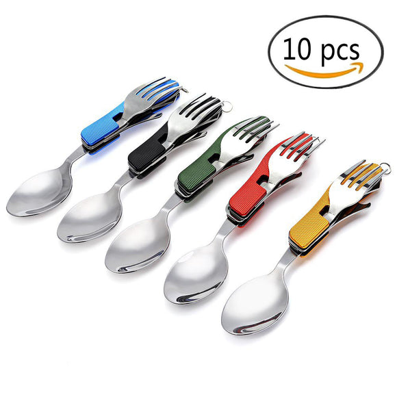 4-in-1 Camping Utensils Mlti-functional Stainless Steel Fork Knife Spoon Bottle Opener Set