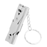 Stainless Steel Life Saving Emergency SOS Survival Whistle Double Tube High db Outdoor Whistles Keychain Camping Hiking Rescue Travel Tool Silver